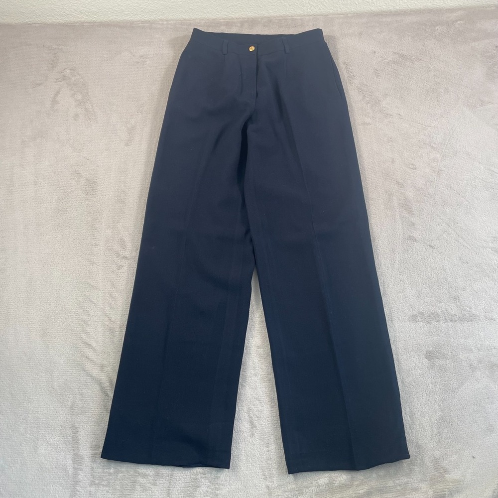 Vintage Lauren Ralph Lauren LRL Wide Leg Trouser Pants Women 6 Navy Gold‎ Button